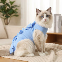 Cat Recovery Suit with Adjustable Tie Straps, Round Neck Post Surgery Abdominal Protector, Anti Licking Cat Belly Protector for Daily Outdoor Use