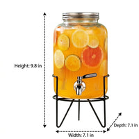 Drink Dispenser with Ribbed PVC Body, Large Capacity for Fruit Tea and Iced Tea Glass Water Option for Home Bar and Parties