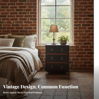 2-Drawer Rolling Chest Vintage Design Bedside Table Distressed Finish effortless Sliding for Guesthouse Owners, Students, Study