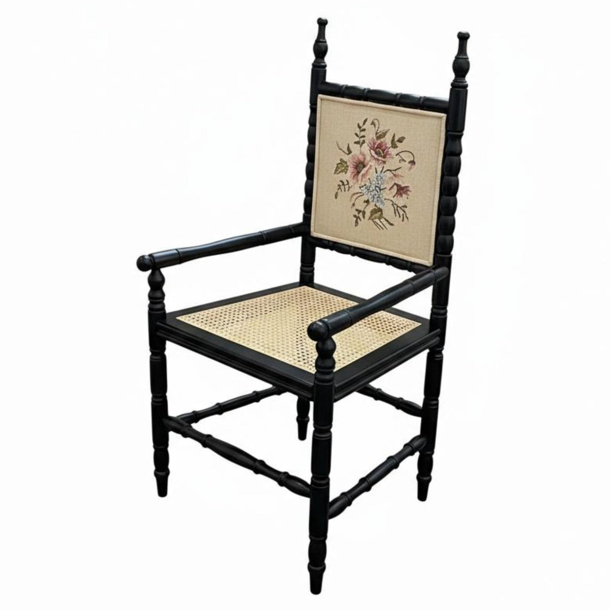 Cane Rear Dining Chair Woven Rearrest Cane Rear Armchair Sturdy Wood Frame Vintage & Design for Homeowners, Living Room, Cafe