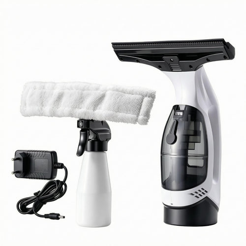 Transparent Tank Electric Window Cleaner Microfiber Cloth Window Vacuum Squeegee Rubber Blade Glass Cleaning Kit Curved Handle
