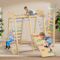 Indoor Climbing Set with Slide Wood Wooden Climber Playset Climbing Playground with Slide for Young Children, Children, Playroom, Living Room
