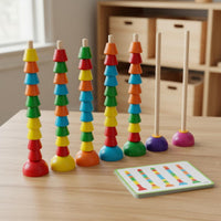 Hand-Eye Coordination Pattern Matching Stacking Beads Reasoning Training Math Counting Beads Set Multi-Functional Color Sorting Bead Stacker for Preschoolers, Kids 3+, Toddlers, Classroom, Playroom