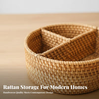 Multi-Compartment Woven Basket Rustic appeal Partitioned Tote with Handle
