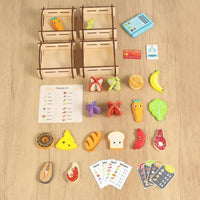 Tabletop Wooden Pretend Supermarket Educational Wooden Grocery Store Play Set Educational Toy Checkout Counter with Crates Interactive for Children, Toddlers, Preschoolers, Playroom, Classroom, Daycare