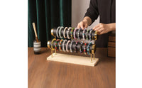 Double-Tier Bracelet Display Stand Leather-Wrapped Wooden Bracelet Stand Countertop Bangle Display Minimalist for Collectors, Dresser
