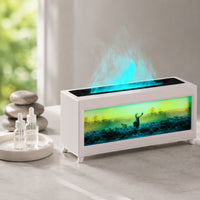 Acrylic Disperser with Picture Panel Flame-Effect Aroma Disperser with Night Light Tabletop Humidifier with Light Decorative