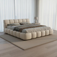 Modern Cushion Bed Authentic Leather Soft Padded Bed Frame Italian Minimalist Design