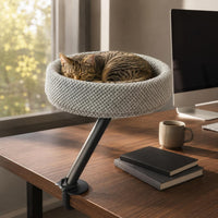 Desktop Feline Bed Textured Material Clamp-on Feline Bed Space-Saving