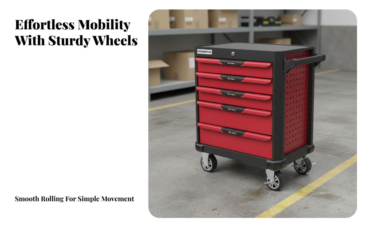 Effortless Ball-Bearing Drawers 7-Drawer Tool Cart Integrated Lock 7-Drawer Rolling Tool Chest Powder-Coated Finish Mobile Workshop Trolley Easy Assembly for DIY Enthusiasts, Technicians, Tradespeople, Repair Shop, Factory, Warehouse, Basement