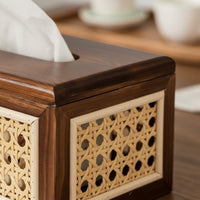 Wooden Rattan Tissue Box Decorative Japanese Design Napkin Holder Wide Opening