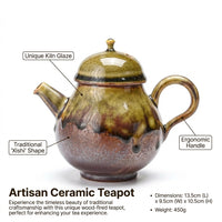Handmade Wood Fired Ceramic Teapot, Ancient Kiln Glaze