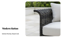 4 Pieces Woven Design 4-Piece Wicker Sofa and Table Set Weather-Resistant 4-Piece Wickerdesign Conversation Set thickly padded pads Outdoor Furniture safety glass tabletop for Hotel Managers, homeowners, Families, Garden, Balcony, rearyard, Porch