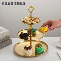 创意不锈钢多层水果盘蛋糕盘高端点心甜品展示架茶几双层糖果盘