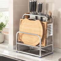 Utensil Holder, 304 Stainless Steel Knife Block with Drip Tray, Freestanding Kitchen Organiser for Knives, Chopping Boards, Pot Lids & Chopsticks