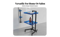 Foldable Salon Trolley Acrylic Trays Portable Cosmetic Trolley Hairdressing Tool Cart Space-Saving 2-Tier Rolling Cart