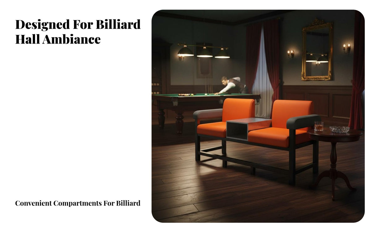 Light Luxury Design Billiard Spectator Sofa High-Density Foam Cushion Pool Hall Loveseat Sturdy Construction Cue Holder Viewing Bench Breathable Upholstery for Spectators, Club Owners, Game Room, Clubhouse, Sports Bar