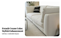 Three-Seater cushioned Settee Removable and cleanable Cover Sofa French Cream Aesthetic Living Room Seating for Families, Young Adults, Lounge Area, Office
