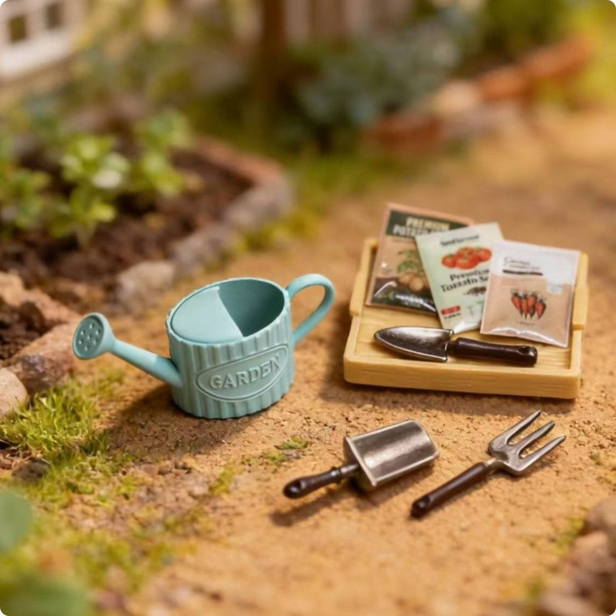 Miniature Garden Tools Realistic Miniature Gardening Watering Pot Set Model Toy Dollhouse Gardening Kit for 14+