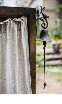 European Vintage Cast Iron Bell Doorbell with Branch and Bird Design