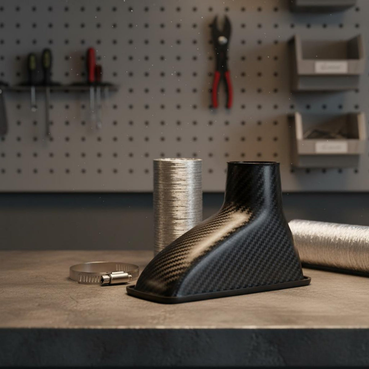 Carbon Fiber Pattern Air Duct Kit Universal Fit Carbon Fiber Pattern Air Funnel Easy to Install for Race Track