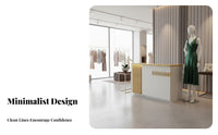Receptionist Desk Modern Front Desk Reception Counter Sturdy Construction Varnished Finish with Ambient Lighting Suitable for Business Owners Office Salon Retail