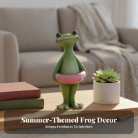 Cartoon Frog Figurine Vacation Frog Statue Adorable Design Garden Decor for Gardeners, Living Room, Desktop, Bookshelf