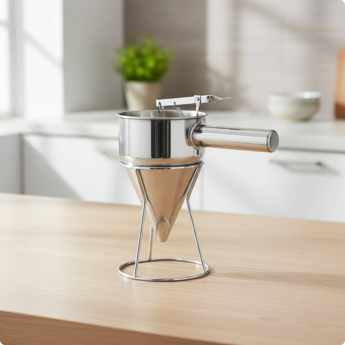 Stainless Steel Batter Dispenser Stainless Steel Batter Funnel Stand Included Syrup Funnel Dispenser for Cooking
