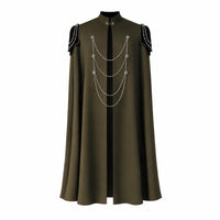 Fantasy Theatrical Cloak Men, Fancy Dress Hooded Cape, Costume Cloak Chain Embel #variant:Army Green