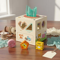 Multifunctional Shape Sorter Early Educational Wooden Sensory Surface Coating Educational Toy for Young Children