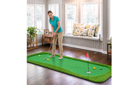Grass-Textured Golf Putting Mat with Cups Non-Slip Indoor Putting Green with Flags Slim-Profile Compact for Golfers
