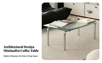 Clear Glass Surface Metal Frame Table Modernist Design Movement Cylindrical Frame Glass Table Minimalist Design Modern Look