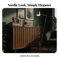 Fluted Door Cupboard Nordic design Sideboard Walnut Color Finish Multi-Functional for Apartment Dwellers, Adults, Kitchen