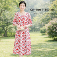 Summer Dresses for Women UK with Short Sleeves and Loose Waist, Ladies Clothes in Printed Flared Style, Plus Size Casual Wear