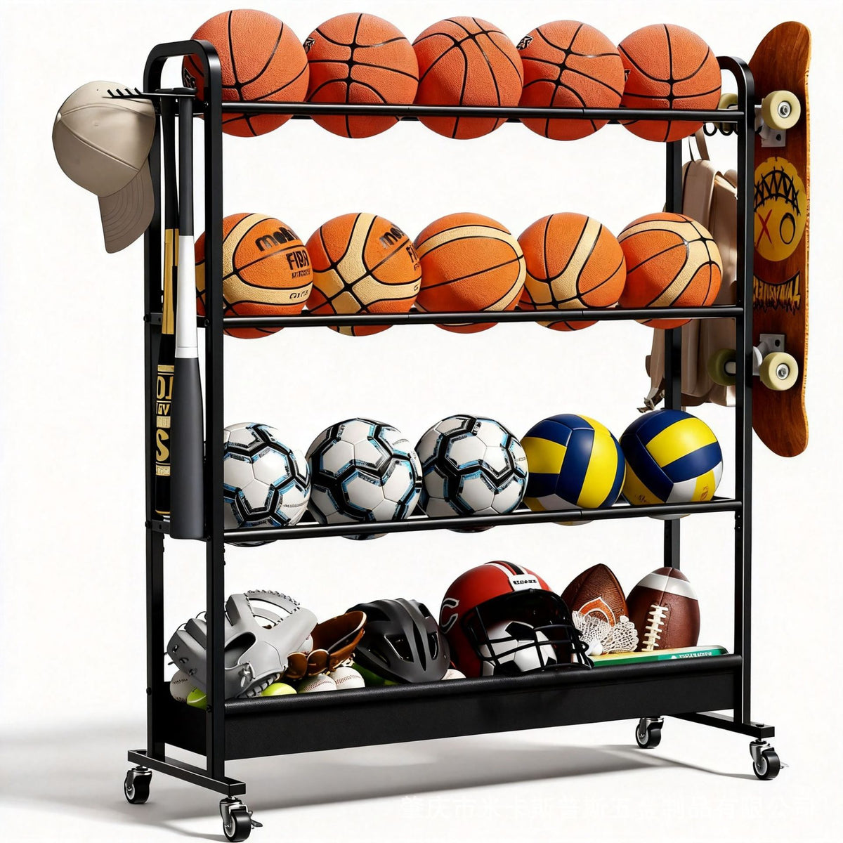 Mobile Basketball Storage Rack with Wheels for Balls