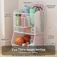 Athletic Gear Organizer with Baskets | Slanted Lower Section, Space-Saving Narrow Design, Mesh Storage Rack, for Home Gym