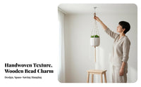 Handmade Hanging Planter Basket Decorative Macrame Plant Hanger Space Saving Beaded Flower Pot Hanger Vintage-Inspired for Home Decorators, Indoor, Living Room, Balcony, Patio