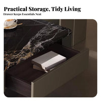 Rectangular Wooden Stand with Drawers Marble Pattern Top Tea Table Minimalist Design Ample Storage Space for Adults, Lounge Area