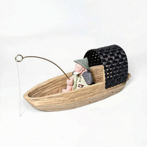 Boat Ornament Rustic Boat Sculpture Wood Look Table Centerpiece for Tabletop, Aquarium