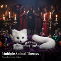 Faux Animal Cosplay Set Furry Face Covering Tail Gloves Set Fuzzy With Bells Costume Accessories for Women, Teens, Halloween,