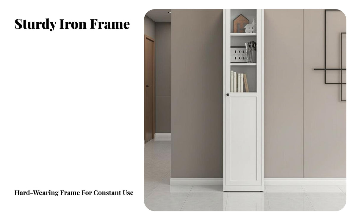 Modular Design Glass Door Showcase Anti-Rust Glass Door Cabinet Heavy-Duty Bookcase Adjustable Shelves for Book Lovers, Homeowners, Collectors, Study Room, Home Office, Bedroom, Retail Areas