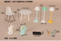 Dollhouse Miniature Furniture Set Table Chair Fan Tray Drink Mini Floor Lamp Model Photography Prop