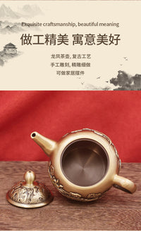 黄铜复古龙凤茶壶做旧中式茶具套装供奉用品客厅铜器观赏摆件批发