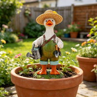 Duck Gardener Statue Rural Theme Outdoor Decoration Gift Idea for Balcony, Yard