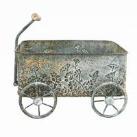 Iron Planter Wagon Embossed Floral Vine Garden Decor Indoor Outdoor Use
