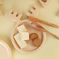Simple Wooden Tray with Cartoon Christmas Tree Design, Beech Snack Plate