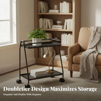2-Tier Rolling Flower Rack With Wheels Utility Trolley Space-Saving