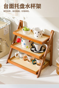 Foldable Bamboo 3-Tier Tabletop Storage Shelf for Coffee Corner and Bar
