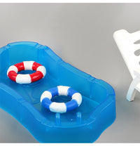 Miniature Dollhouse Pool Set with Swim Ring, Palm Tree, Umbrella, and Beach Chair - Toy Accessories