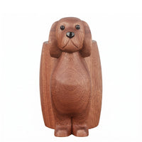 Wood Puppy Pen Holder Floppy Ears Wood Desk Ornament Polished Finish